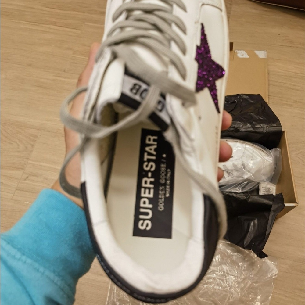 Golden Goose White Sneakers with Purple Star - Picture 3 of 7